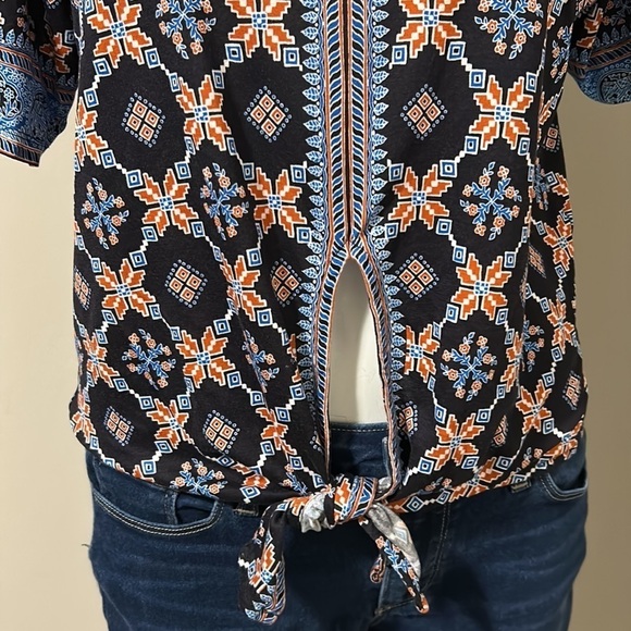 Sandro Paris Shirt Lamaar Printed Tie Front Quilt Print Top Blouse Sz M - Picture 6 of 13